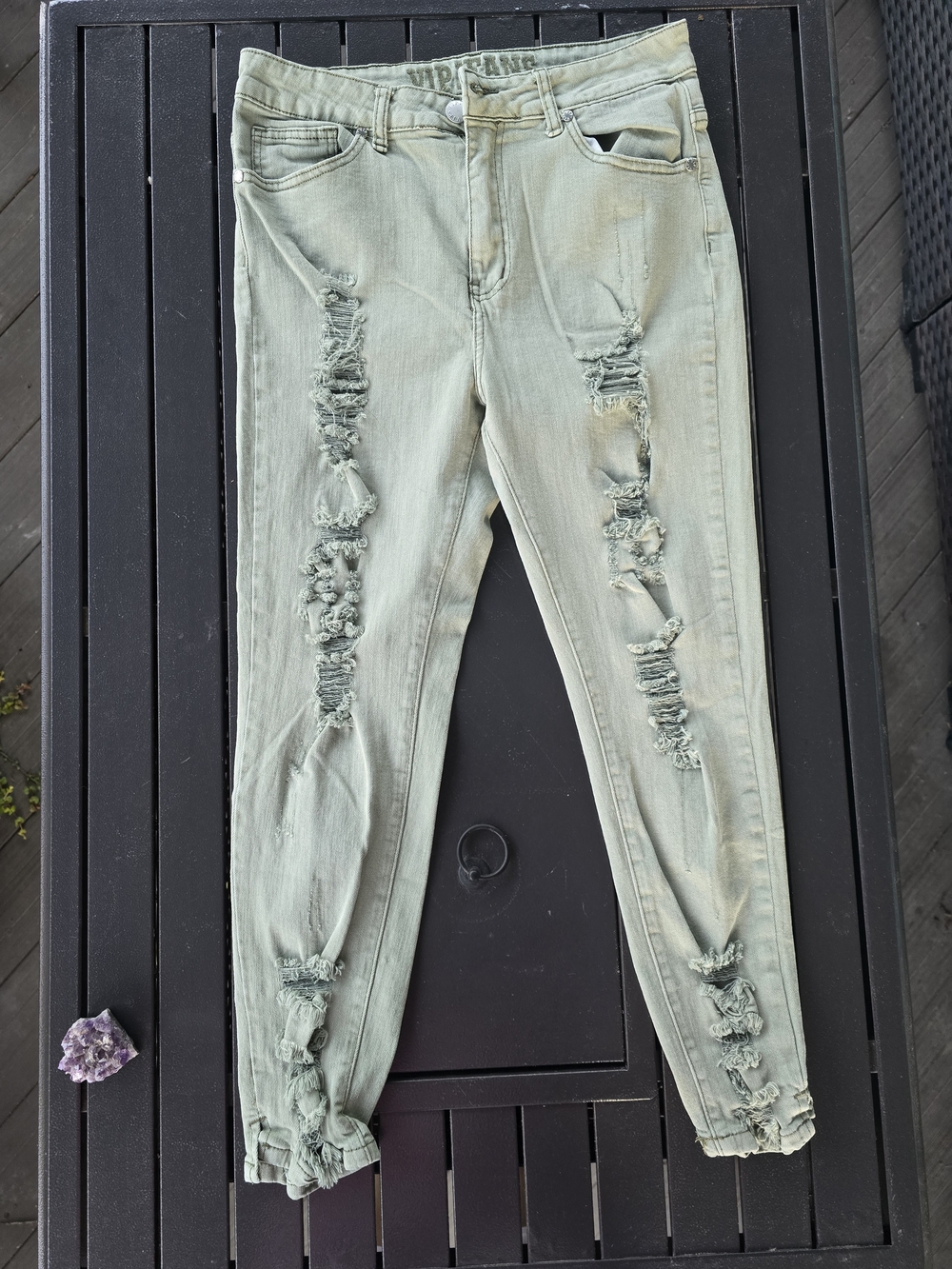 V.I.P Jeans - Sage Green Distressed Skinny Jeans